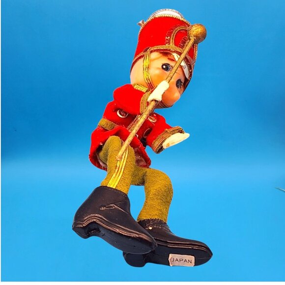 Vintage 1950s Elf Toy Soldier Ornament • Red Green Felt with Velvet Gold Trim • - Picture 5 of 10